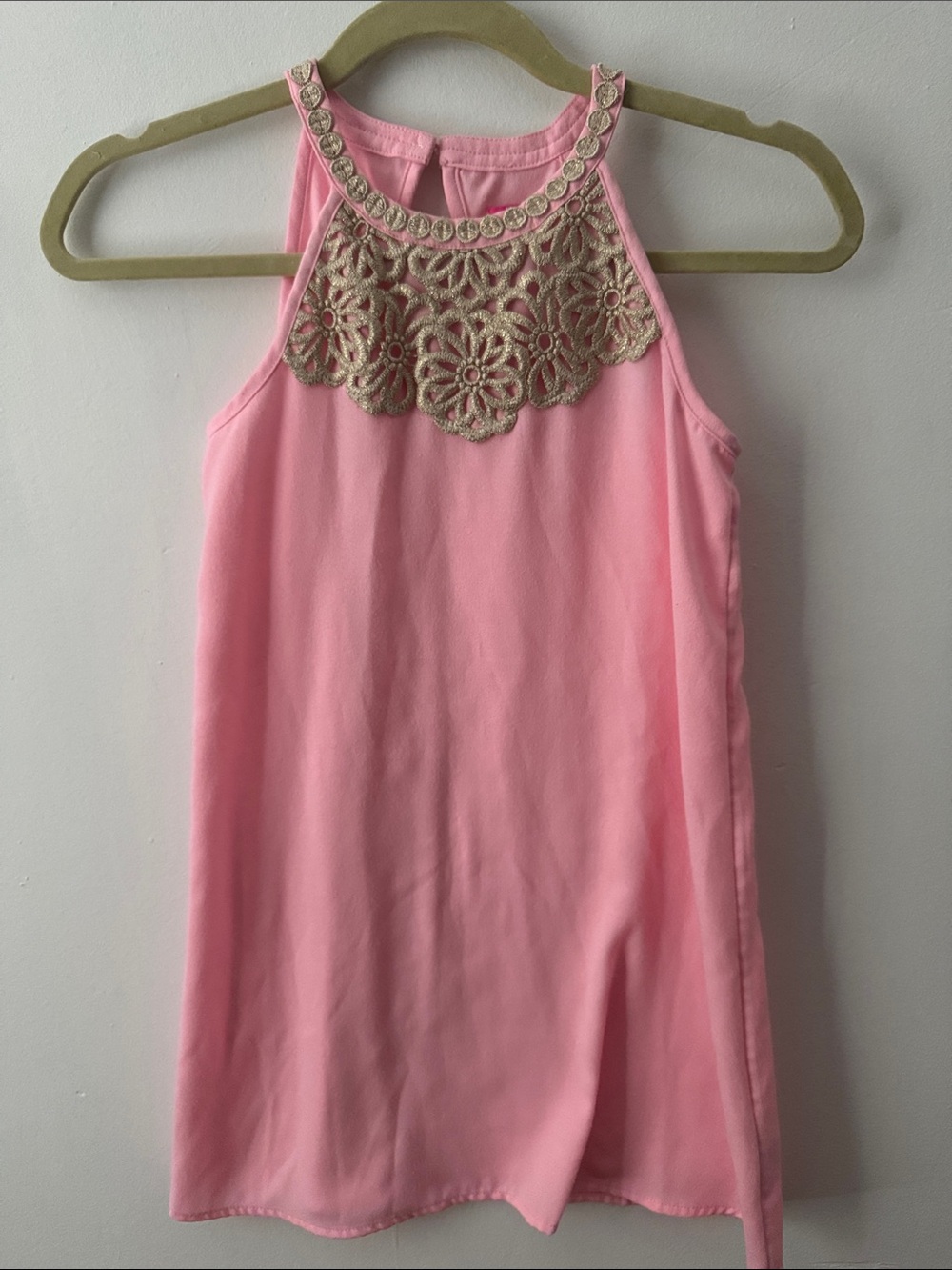 Lilly Pulitzer Pink Dress with Gold Lace Yoke